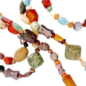Mixed Gemstone Long Boho Necklace Natural Stone Strand 48" Jasper Carnelian VTG